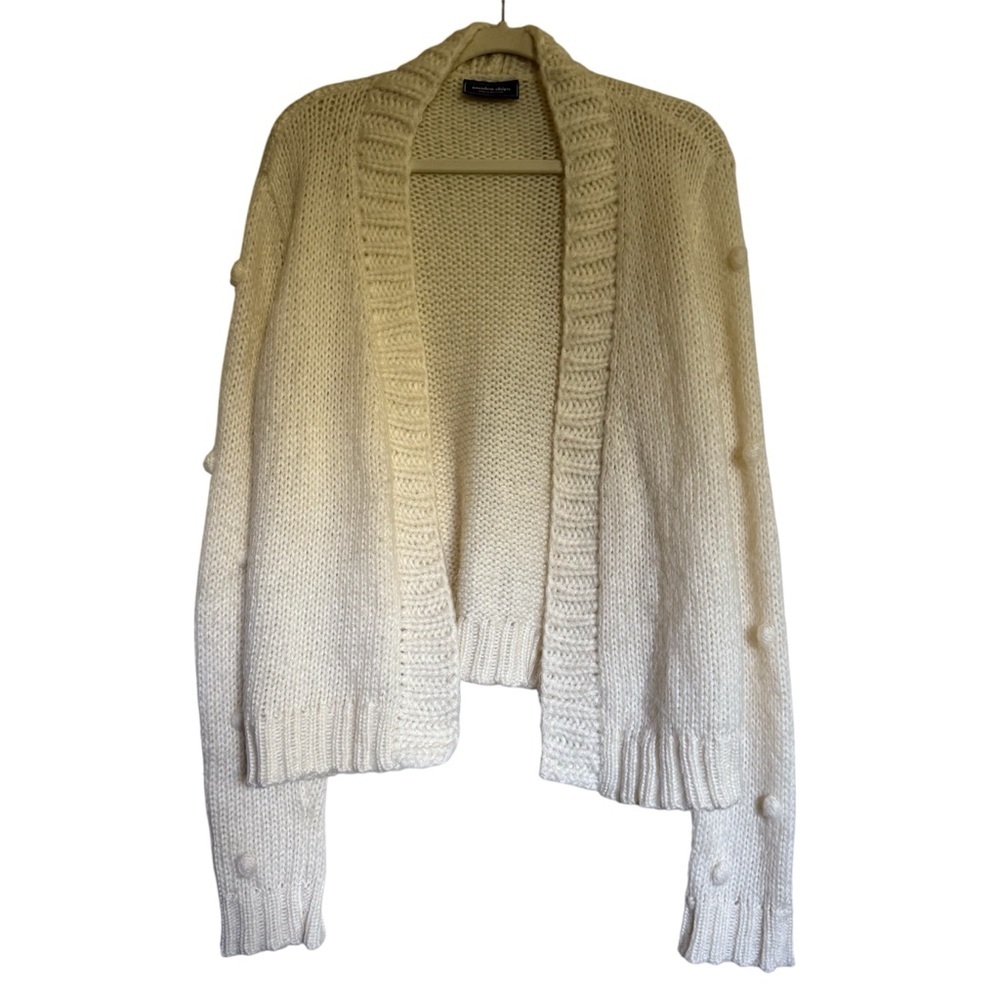 Wooden Ships Pom Pom Sleeve Open Front Cardigan Sweater Cream Size S/M